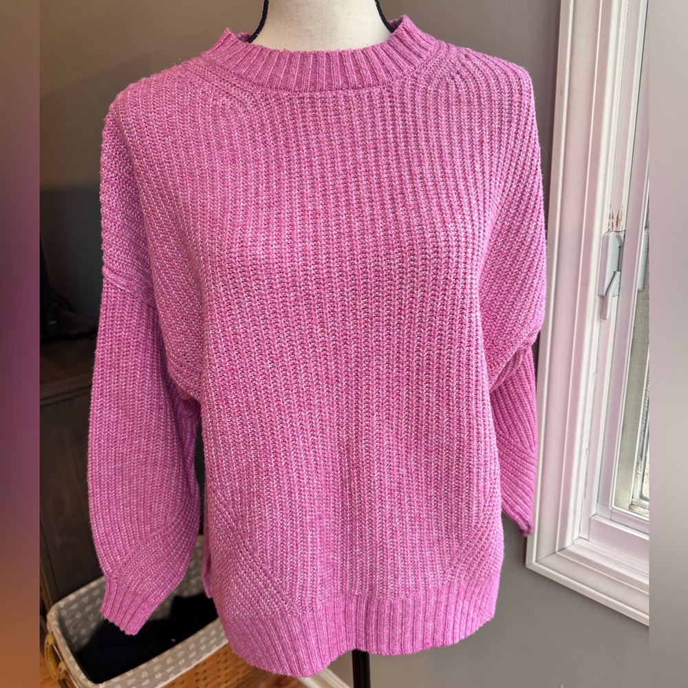 American Eagle Ribbed Knit Mock Neck Sweater Oversized Fit Pink Small